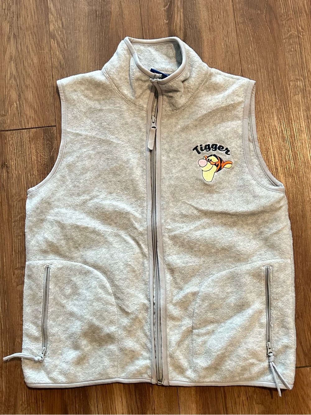 Vtg Winnie the Pooh Tigger Fleece Vest Women's Gray Zip Front Disney Y2K Small